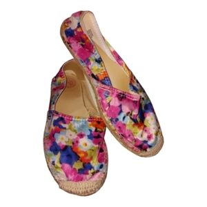 SO~Floral Pink & Blue Cabana Espadrilles | Crochet Toe Slip-On Flats (Size 8)
